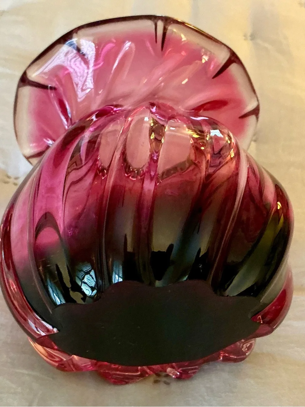 Vintage Cranberry Swirl Art Glass Vase